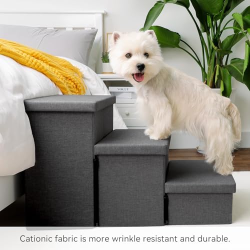 Zerbuger Dog Stairs with Storage, Dark Grey 3 Steps Dog Ramp no Condo - Image 7