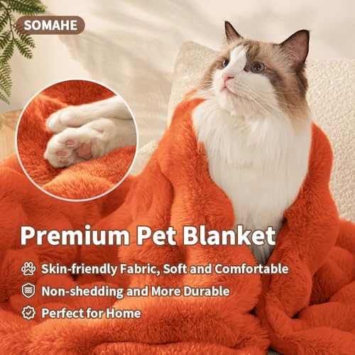 SOMAHE Soft Faux Fur Cat Blanket, Small 22x18 Vibrant Orange - Image 2