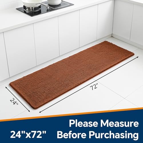 Chenille Bathroom Runner Rug 24"x72" Rust, Plush Bath Mat - Image 2