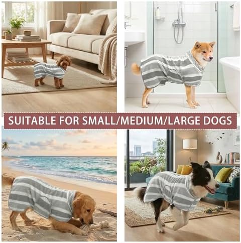Fast Drying Dog Bathrobe, Super Absorbent Stripes Dogs Towel, Adjustable Warm - Image 5