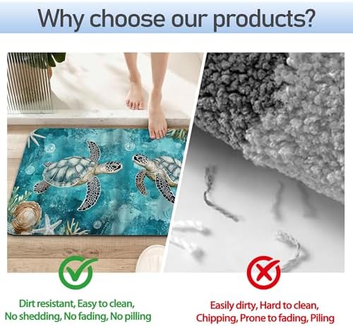 Ocean Turtle Bathroom Rug 29.5"x17", Super Absorbent Fast Drying Bath Mat - Image 4