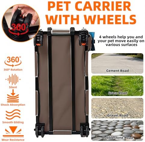 Large Cat Carrier with Wheels, Rolling Folding Soft-Sided - Image 4