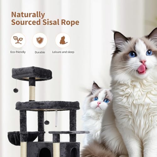 77.5 Inch Cat Tree with Bed, Observation Deck, Plush Platform & Toy Ball - Image 4