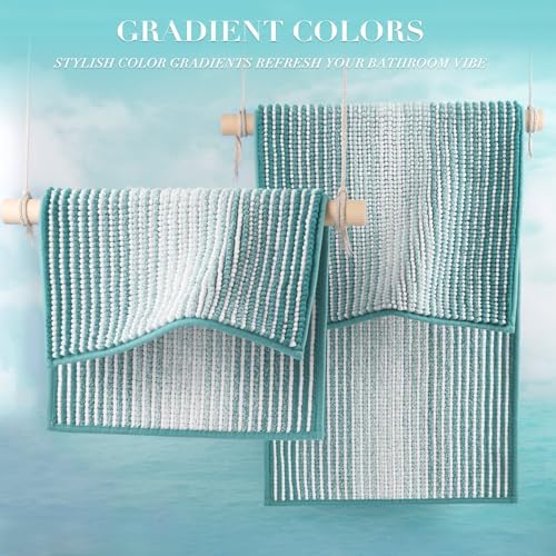 BSICPRO Bathroom Rugs Sets 2 Piece, Non Slip Striped Bath Mats, Aqua Green - Image 4