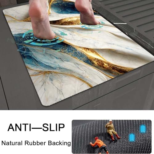 Bath Mat Rug, Abstract Blue and gold marble Non Slip Quick Dry Super Absorbent - Image 5