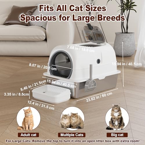 Low Entry High Sided Large Enclosed Cat Litter Box, Stainless Steel Litter Pan - Image 5