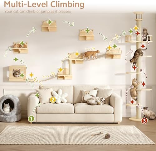 Floor to Ceiling Cat Tree with Cat Wall Shelves, Cat Furniture Set - Image 6