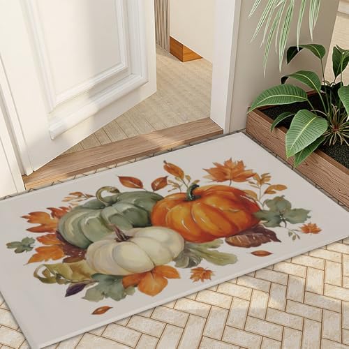 Giwawa Fall Pumpkin Bath Rug Autumn Leaves Bathtub Mat Non Slip Absorbent - Image 7