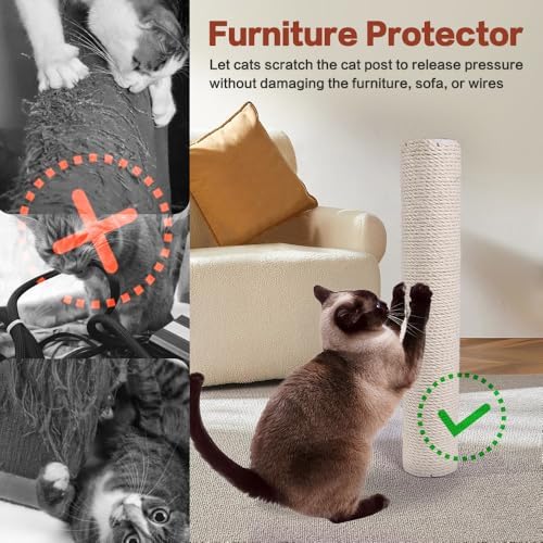 OSPNIEEK 4 Pack 15.7" M8 Cat Scratching Post Replacement, Natural Sisal Rope - Image 4