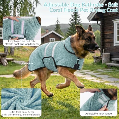 Dog Bathrobe, Super Absorbent for Small to Large Dogs, Light Green XL - Image 4