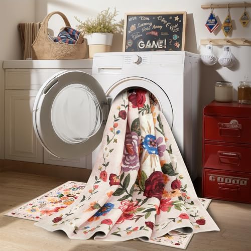 Washable Runner Rug 2x6 Beige Floral, Non Slip - Image 6
