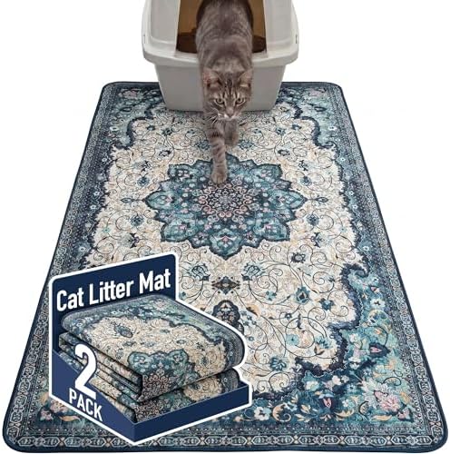 Hompet Cat Litter Mat 2 Pack, 36x60 Large Machine Washable Trapping Mats by Hompet