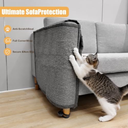 Sisal Couch Protector w/Storage Pocket, All Gray Right‑Side - Image 2