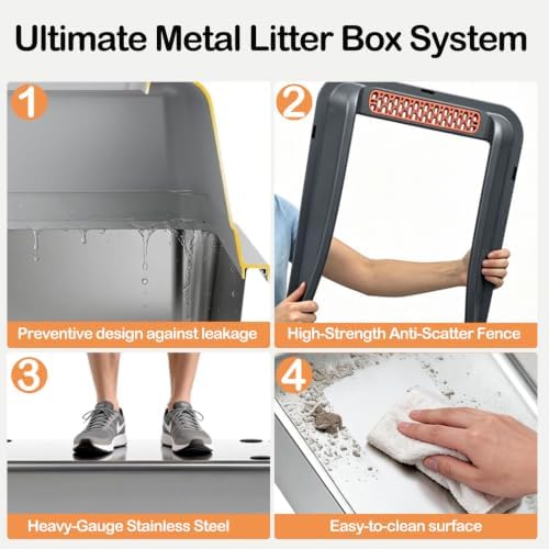 High-Sided XL Stainless Steel Cat Litter Box, Includes Scoop - Image 5