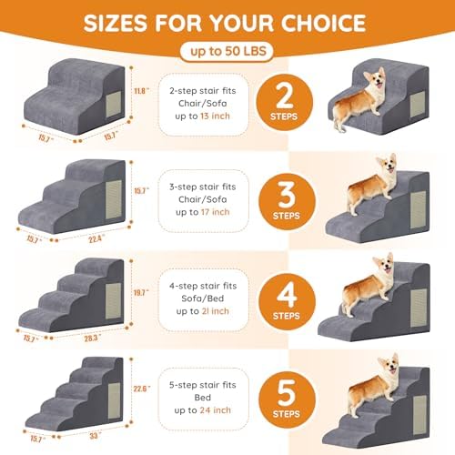 Ahpmeoa Dog Stairs for Small Dogs 11.8" H, Dog Ramp for Bed - Image 2