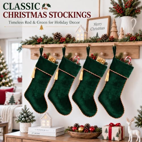Green Christmas Stockings 4 Pack 20 Inch Large, Velvet - Image 7