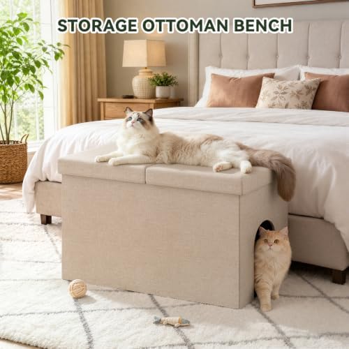 3-in-1 Cat Litter Box Enclosure Furniture, Cat Ottoman Bench - Image 6