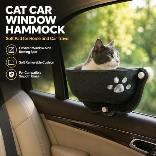 Cat Car Window Hammock with Soft Pad, Cat Car Window Seat，Dark Gray：Large - Image 2