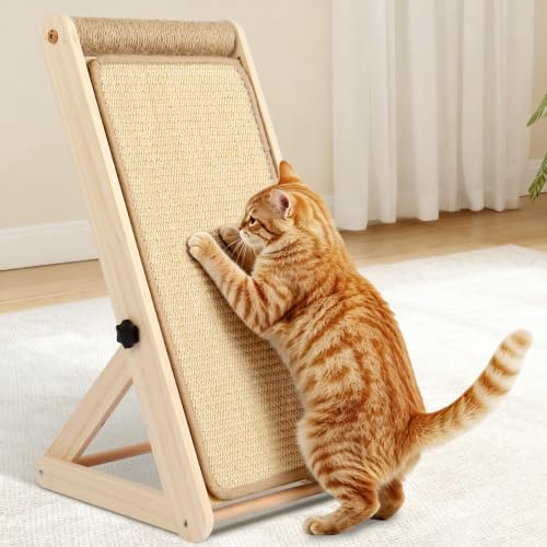 Sisal Cat Scratcher, 21 in Wooden Cat Scratching Board, 3 Spare Changeable Pads by Pawtocol