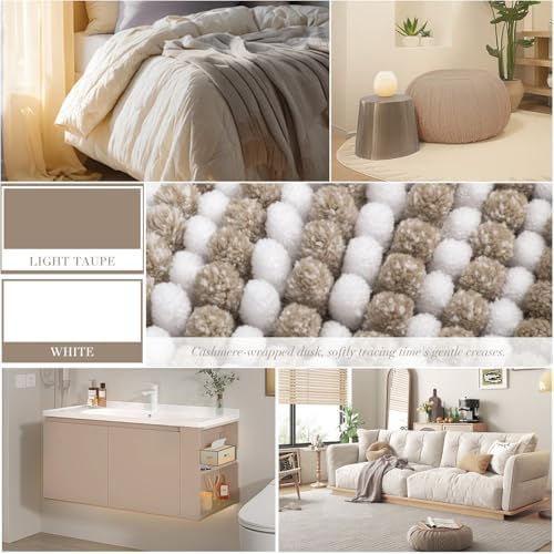 BSICPRO Large Chenille Bathroom Rugs, 24x43 Striped Bath Mats, Light Taupe - Image 2