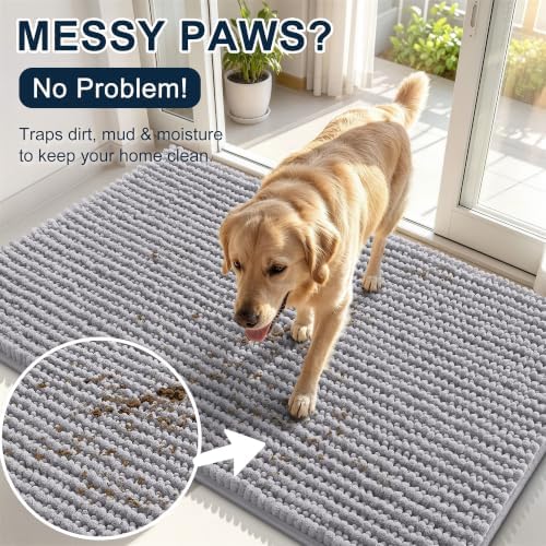 Smiry Dog Door Mat for Muddy Paws 44x32, Ultra Absorbent Chenille Doormat - Image 5