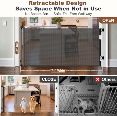 GRENFU Reinforced 71" Wide Retractable Baby Gates, Prevent Crawling Under - Image 3