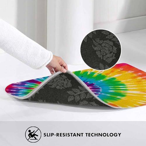 Tie Dye Bath Rugs Abstract Rainbow Swirl Tie Dye Microfiber Bathroom Mat Soft - Image 5