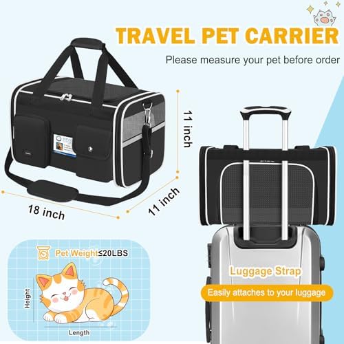 HUANLANG Large Cat Carrier Soft Sided Travel Pet Carrier Airline Approved - Image 5