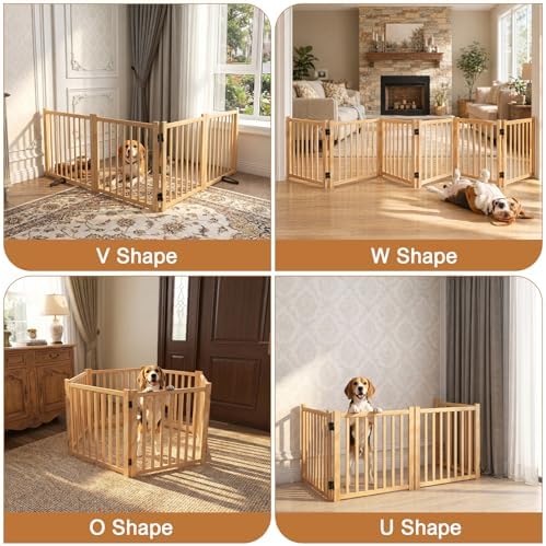 YOCAN Non-Painted Wooden Freestanding Dog Gates -5 Panels L:115" H:23" - Image 4