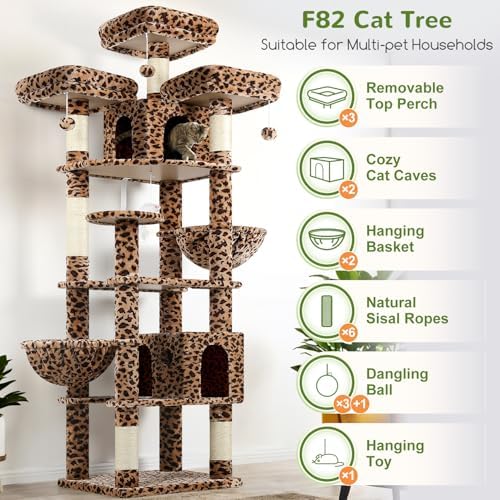 Globlazer Cat Tree Tower for Multiple Adult Cats, Leopard Print - Image 2