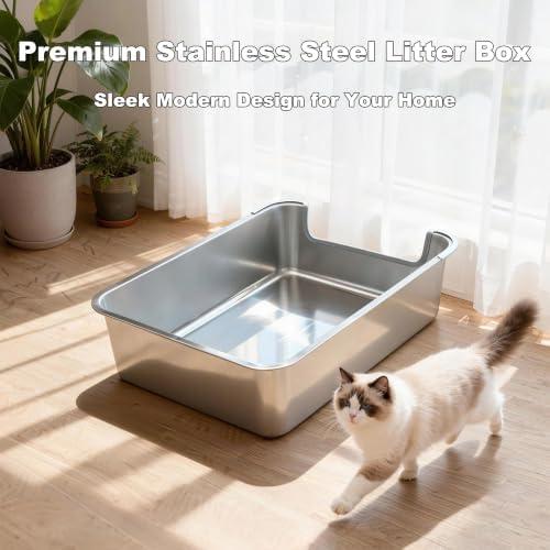 Low Entry Stainless Steel Cat Litter Box, Extra Large Open Top Litter Box - Image 7