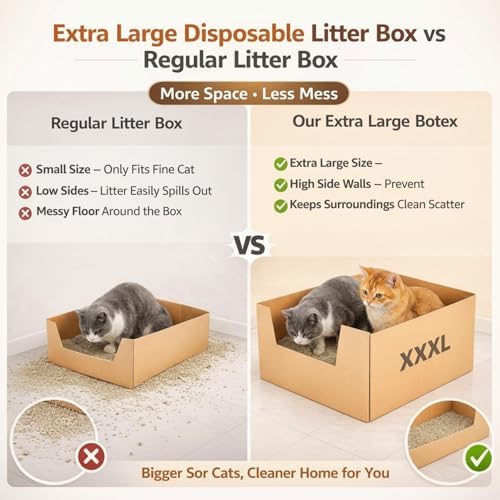 Lounsweer 4 Pack XXL Disposable Litter Boxes, Jumbo Cardboard High Sided - Image 3