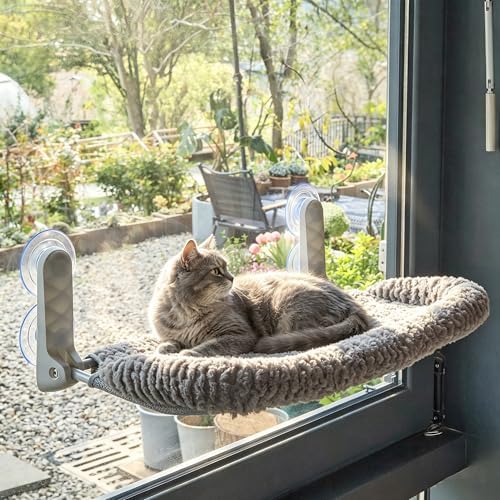 AIWIKIDE Cat Window Perch with Cushion Rim, Easy Install Bracket, Portable Wall by AIWIKIDE