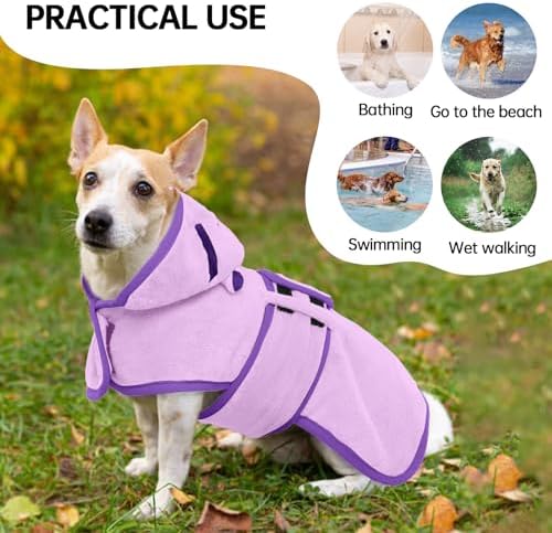 Dog Bathrobe, Fast Drying Coat, Super Absorbent Bath Towel Purple XS - Image 3