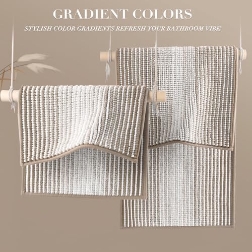 BSICPRO Large Chenille Bathroom Rugs, 24x43 Striped Bath Mats, Light Taupe - Image 5