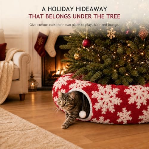 Christmas Snowflake Cat Tunnel Bed Under Tree, Velvet Jacquard, 10"x3 Ft - Image 2