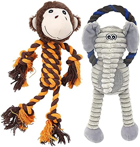 Monkey Rope Dog Toy, Plush Elephant Squeaky Dog Toy, 2 Pack by HUGEME