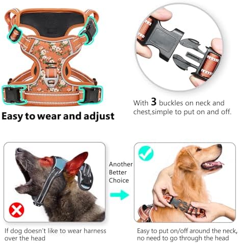 Timos Small Dog Harness, No Pull No Choke, Easy On & Off, Flower Orange - Image 2