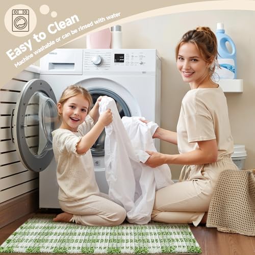 TYUU Waffle Bath Mat, Small Cute Bathroom Rug Non Slip, 24x16 Green & White - Image 5
