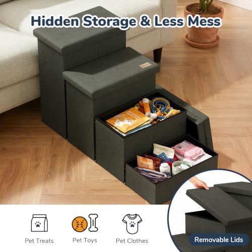 4-Step Wide Dog Stairs with Storage 23" H, Non-Slip Sturdy Pet Steps - Image 4