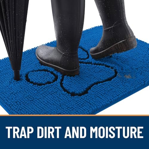 OLANLY Dog Door Mat for Muddy Paws 30x20, Paw Print Design Chenille Mud Mat - Image 2