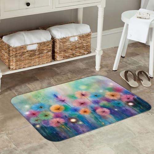 Colorful Watercolor Flowers Bath Mat 24x16 Inch Non-Slip Soft Microfiber - Image 2