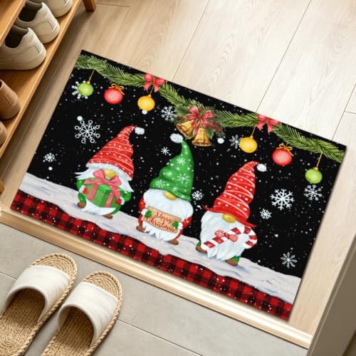 Giwawa Black Xmas Gnome Bath Rug Winter Snowflake Entryway Doormat Non Slip - Image 2