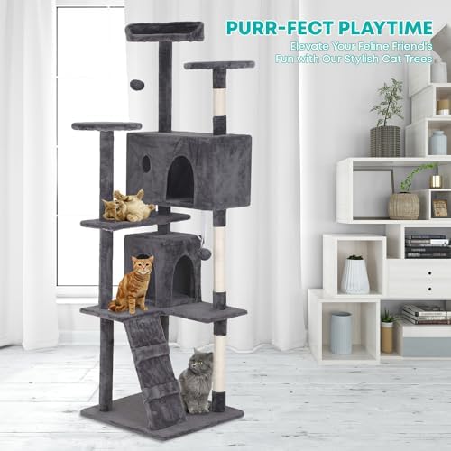FDW | 70" Cat Tree Tower | Light Gray | Multi-Level Indoor Activity Center - Image 2