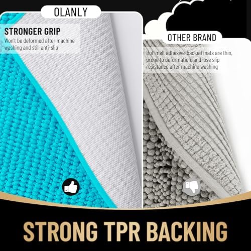 OLANLY Thick Chenille Absorbent Bathroom Rugs Mat 30x20, Aqua Sky - Image 5