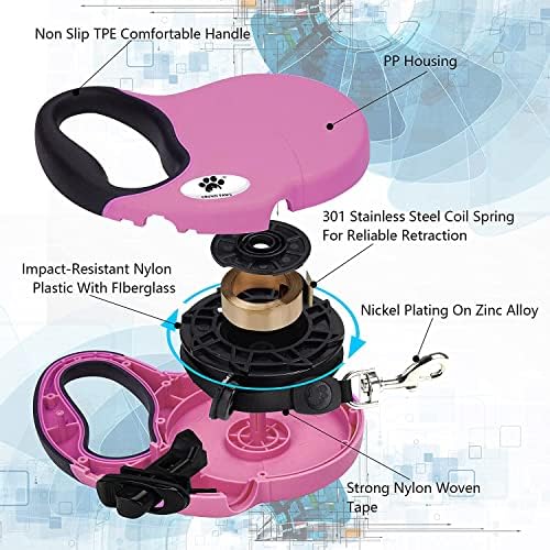 16 ft Retractable Dog Leash for Large Dogs up to 44 lbs, Tangle-Free Nylon Tape - Image 5