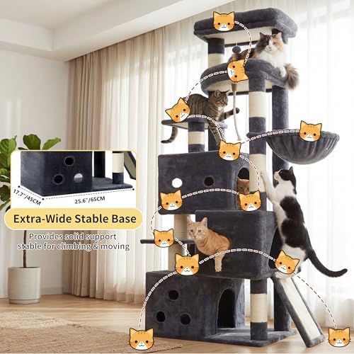 Heybly Cat Tree, 74-Inch Streamlined Cat Tower - Image 5