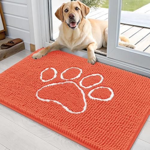 OLANLY Dog Door Mat for Muddy Paws 36x24, Paw Print Design Chenille Mud Mat by OLANLY