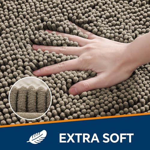 Chenille Bathroom Runner Rug 24"x72" Taupe, Plush Bath Mat - Image 3