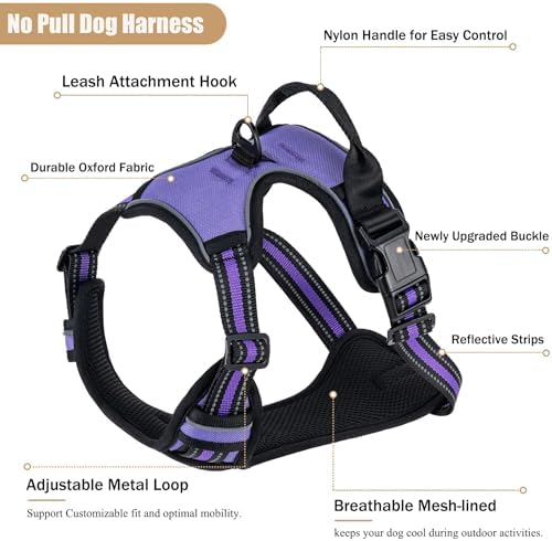 No Pull Dog Harness, Adjustable Reflective Front Clip Pet Vest - Image 2